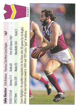 1993 Select AFL #167 John Gastev Back